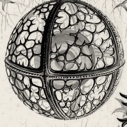 Its latticed sphere, one radiolarian skeleton, magnified 5 times